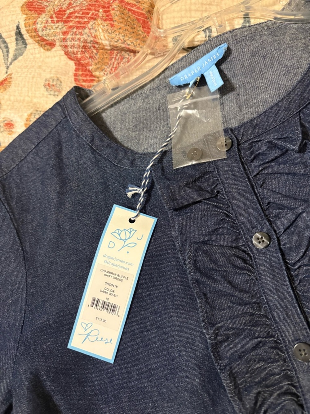 Draper James Indigo Ruffle-Placket Mini Dress - Picture 4 of 9
